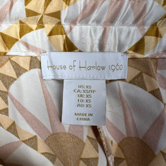 House of Harlow 1960 Satin Wide Leg Pants XS Boho Gold Pink High Waist Art Deco - Picture 6 of 13